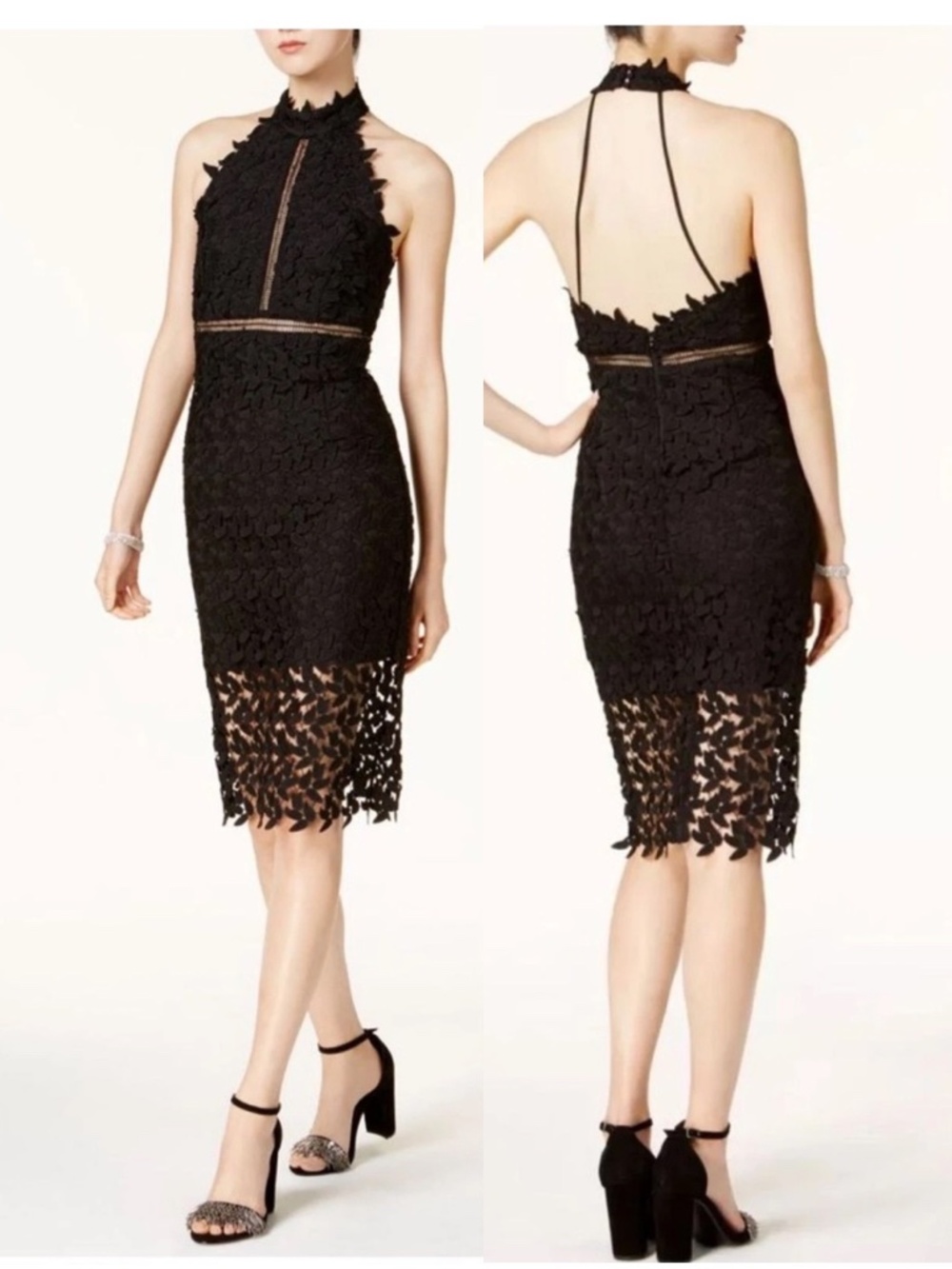 Bardot Gemma Halter Lace Sheath Black Cocktail Dress Sz 12